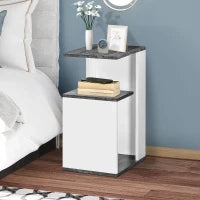 Set 2 Comodini Moderni dal Design Irregolare con Ripiano Aperto in Truciolato, 35x29.5x60 cm, Grigio e Bianco
