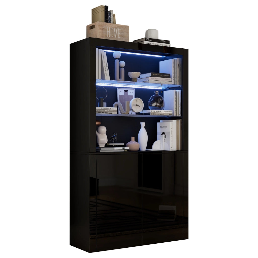 Mobile Alto con Vetro e LED ¨C MINIMAL ¨C Nero, 100x35x170 cm