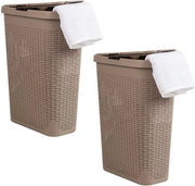 Bacchetta raccoglitrice, design sottile, capacità 40 litri, maniglie ergonomiche, coperchio scorrevole fissato con cuciture, ventilato, 2 pezzi, legno chiaro.