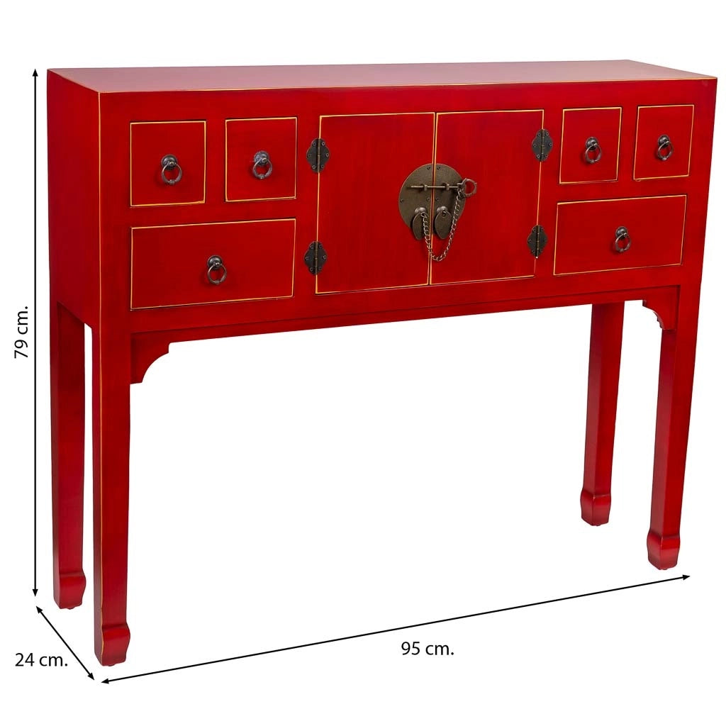 Credenza in legno con 6 cassetti e 2 porte 95x24x79h cm