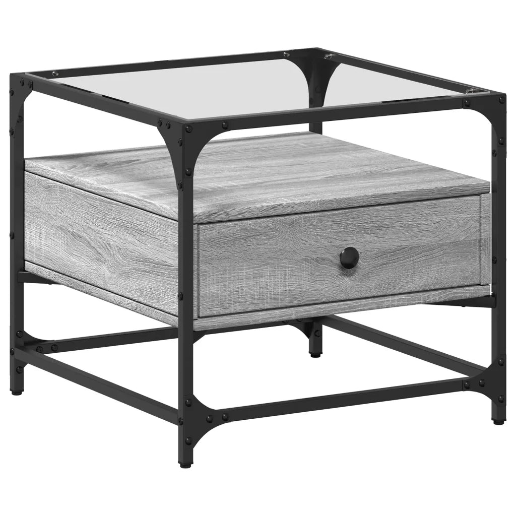 Tavolino da salotto | Tavolino da caff¨¨ | Tavolino da Soggiorno con Piano in Vetro Grigio Sonoma 50x50x45 cm Acciaio