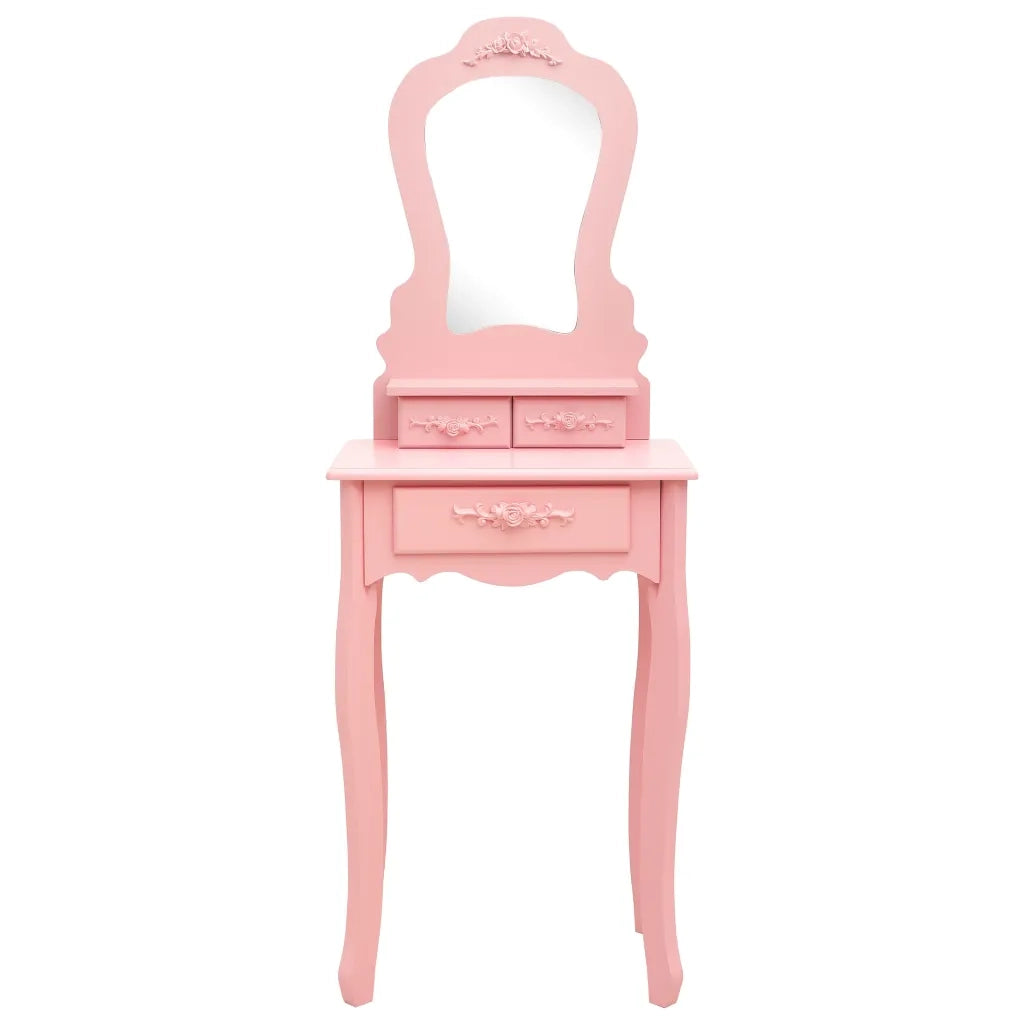 Toeletta | Tavolo da Trucco con Sgabello Rosa 50x59x136 cm Legno Paulownia