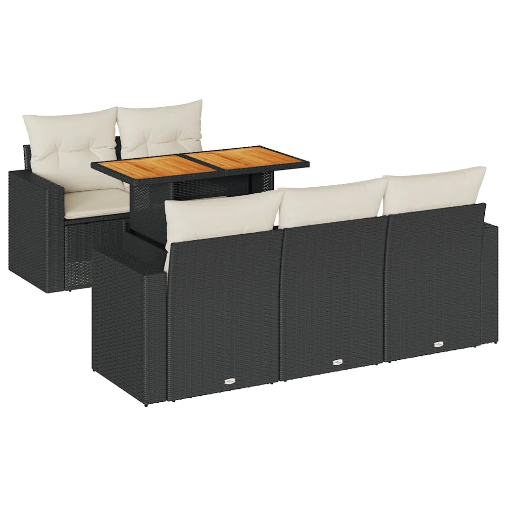 Set Divano da Giardino 6 pz con Cuscini Nero in Polyrattan 3326989