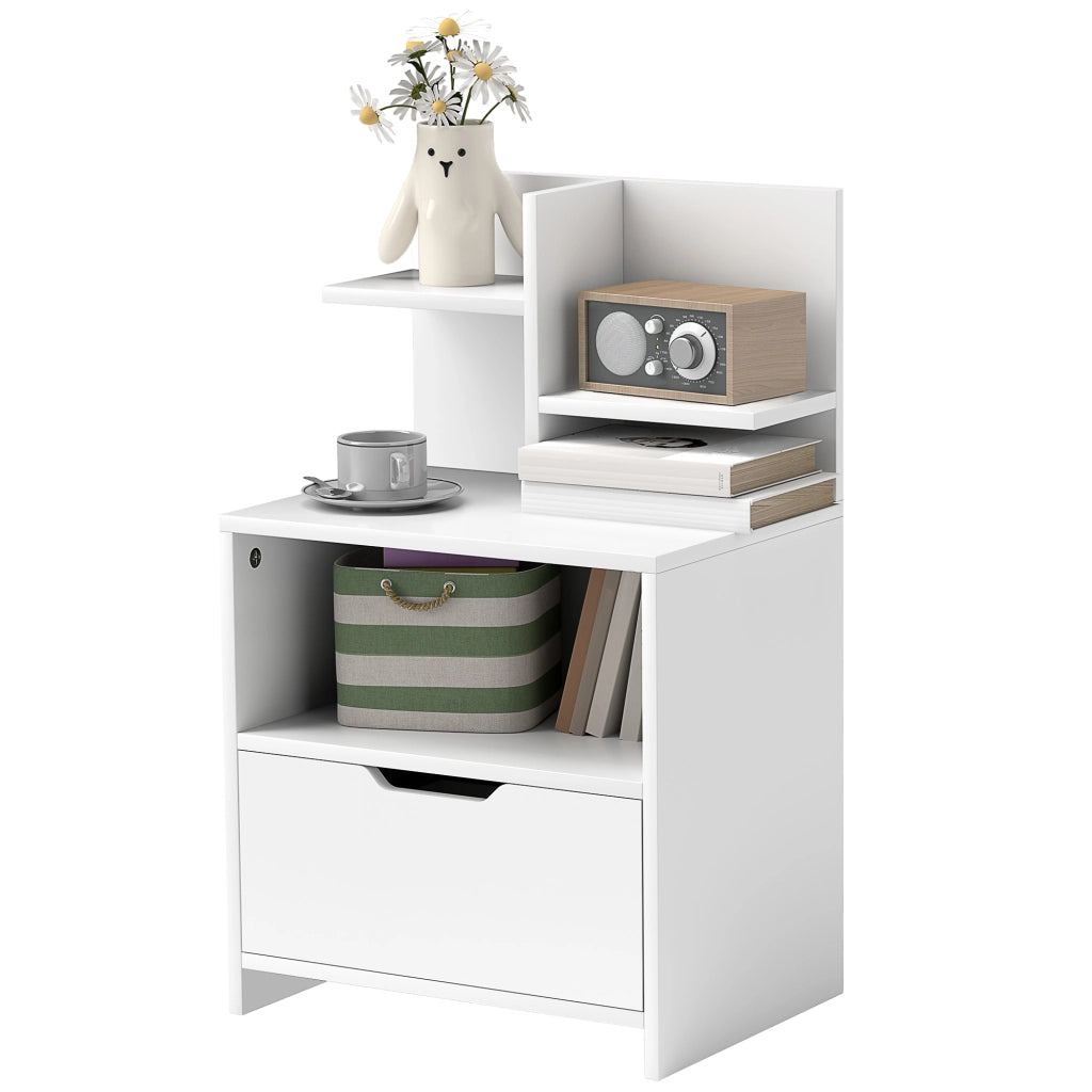 Comodino Moderno con Cassetto e Ripiani ¨C zephmum ¨C 45x35x73 cm Bianco