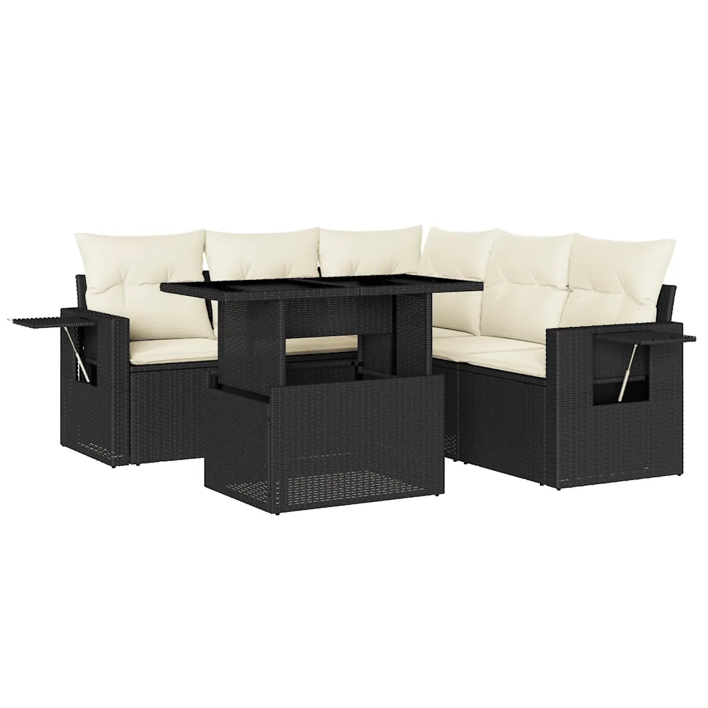 Set Divano da Giardino 6 pz con Cuscini Nero in Polyrattan 3267896
