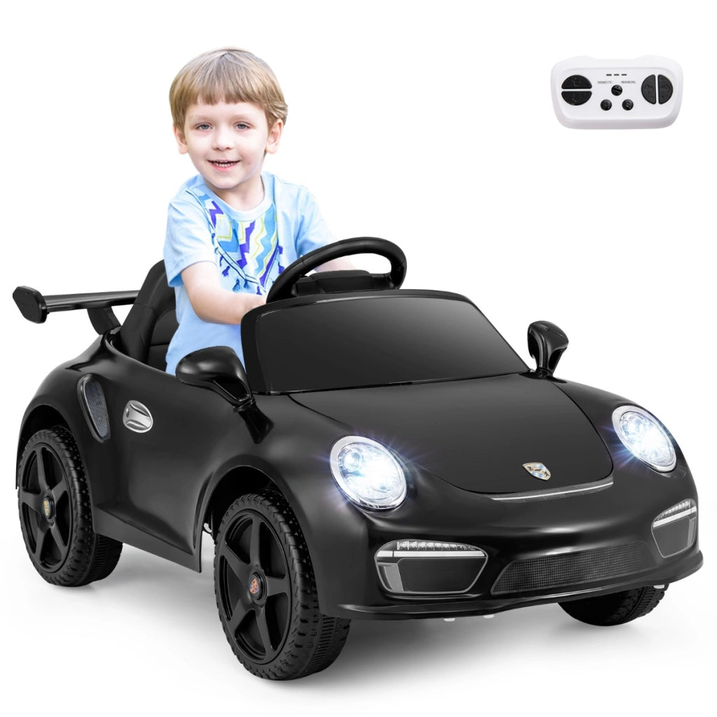 Auto a elettrica bambini 12v porsche con licenza ufficiale, Auto elettrica telecomando musica luci led Nero-Macchinine giocattoli