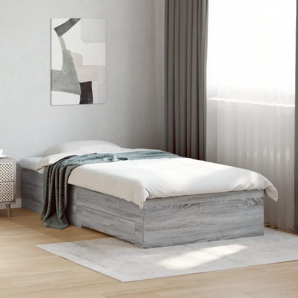 Letto singolo | Letto per adulti | Giroletto Cassetti Grigio Sonoma 90x200 cm Legno Multistrato