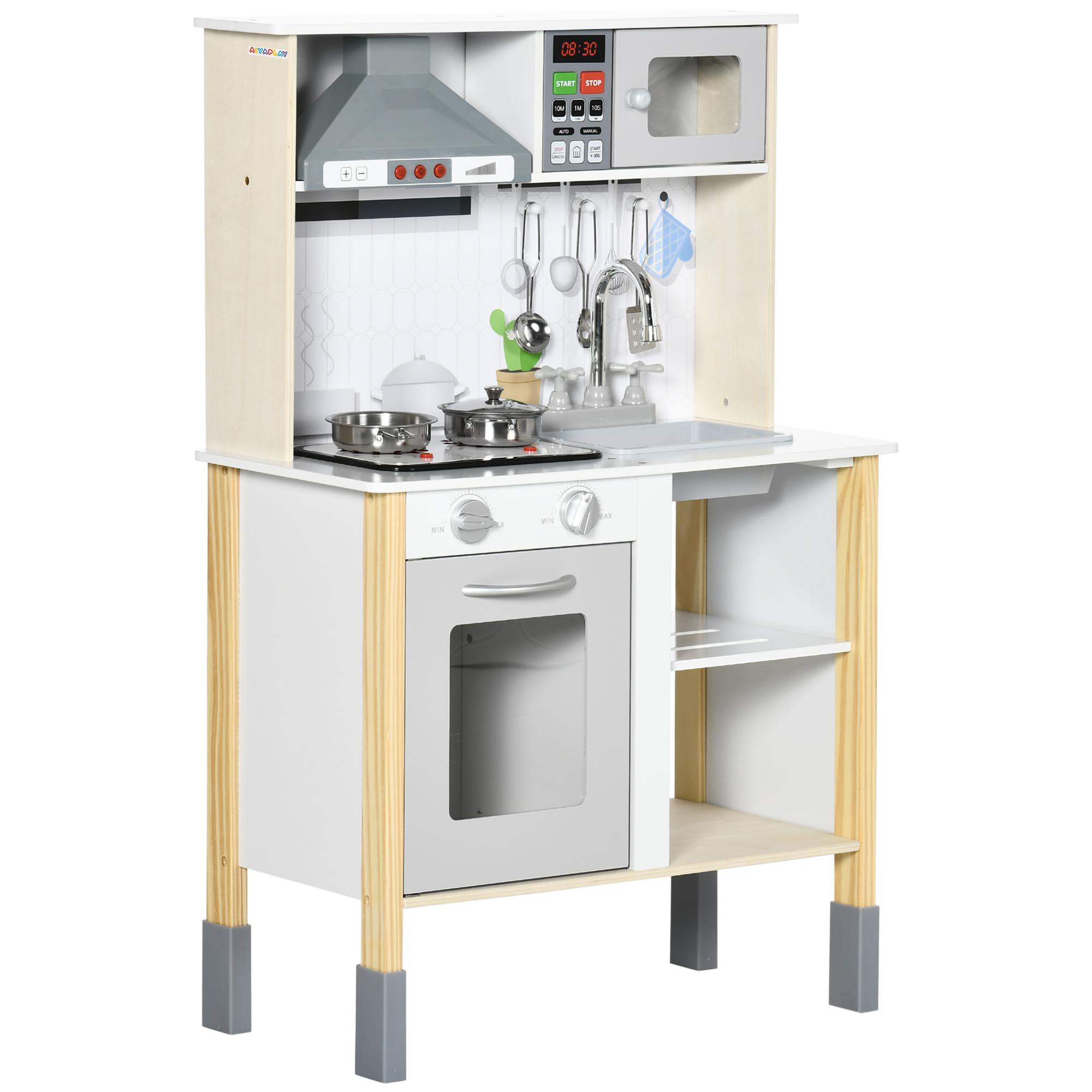 Cucina Giocattolo per Bambini 60x30,5x93,2 cm con Luci e Utensili in MDF e PP Grigio e Bianco