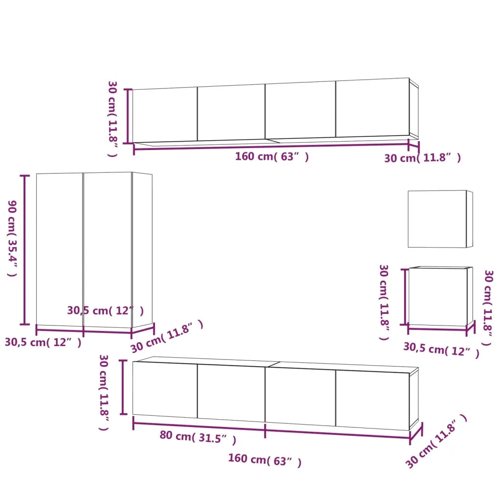 Set Mobili Porta TV 8pz | Armadietto TV | Mobile Porta TV Rovere Sonoma in Legno Multistrato