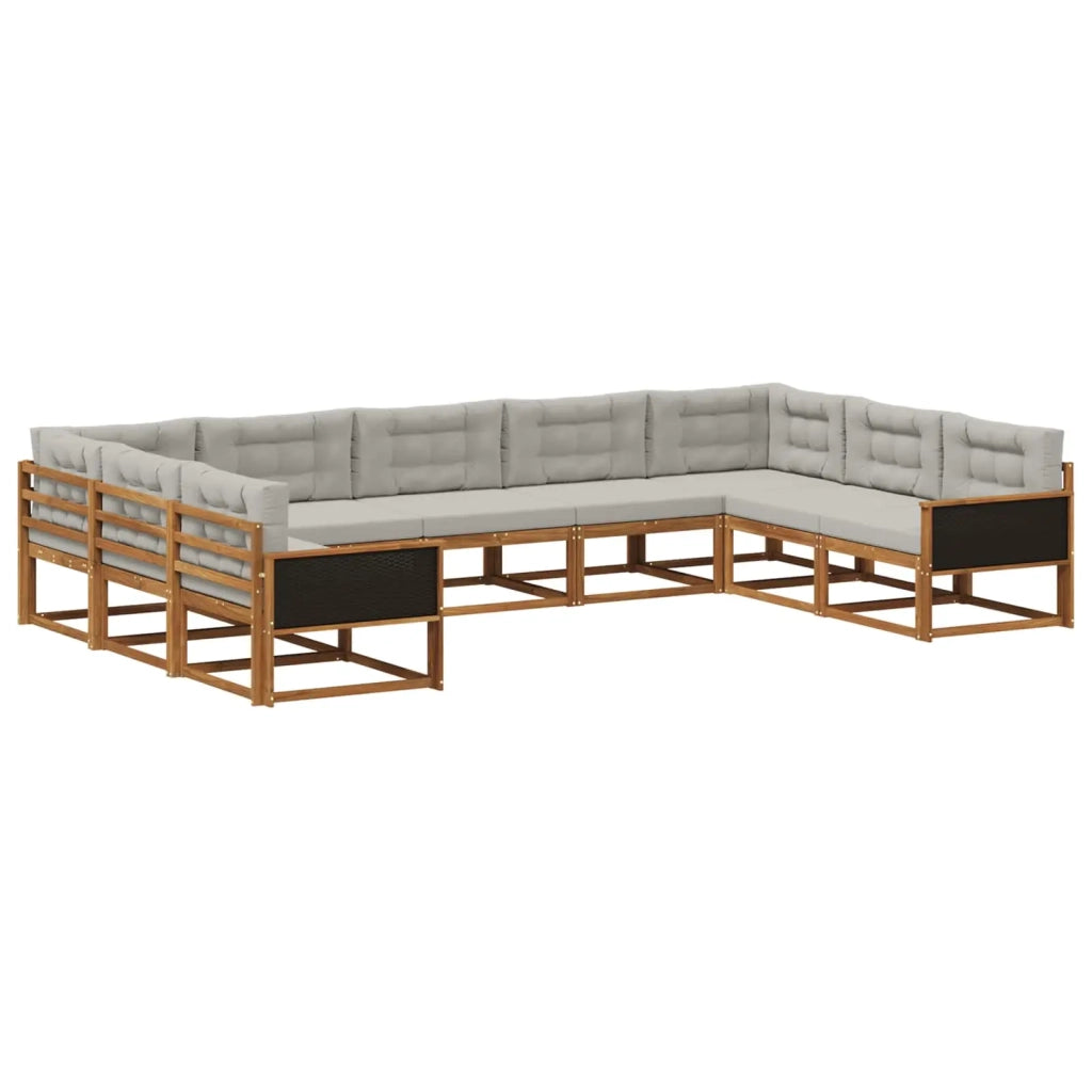 Set di divani da esterno 9 pz Naturale e Grigio Chiaro 3382874