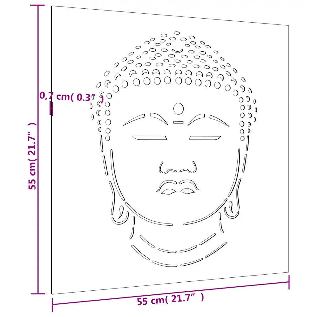 Decorazione Muro Giardino 55x55 cm Testa Buddha Acciaio Corten 824504