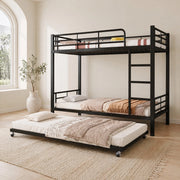 Letto a castello 90 × 200 cm e 90 × 190 cm con letto estraibile, senza materasso, in metallo, nero