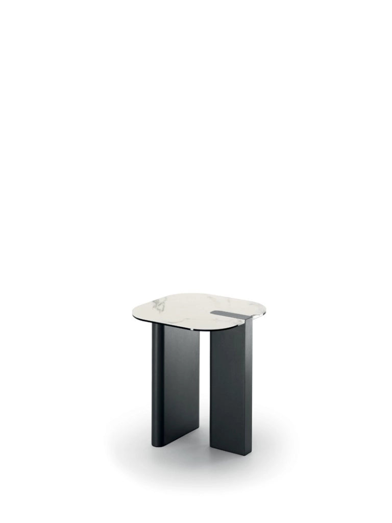Tavolino Key Moderno con Top in Ceramica su Vetro e Struttura in Metallo Verniciato Antracite - Design Elegante 40x40 cm - OM/507/MB