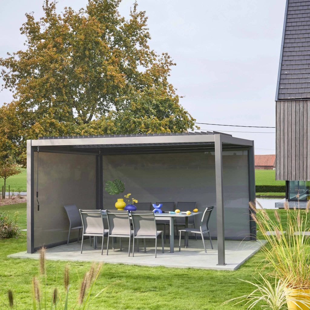 Pergola bioclimatica 3x4m con tenda da 3m + tenda da 4m i sweeek