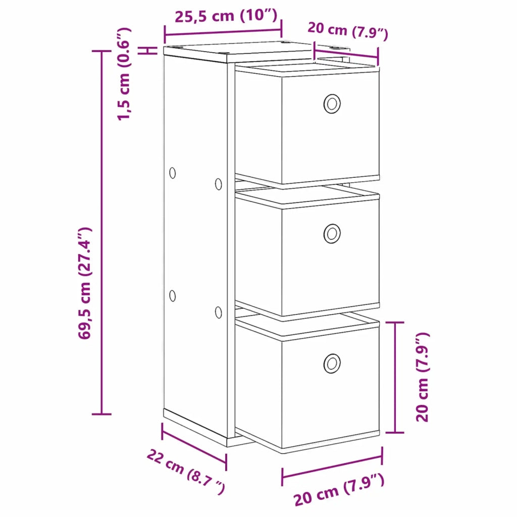 Credenza con cassetto Grigio cemento 25,5 x 22 x 69,5 cm 8000551