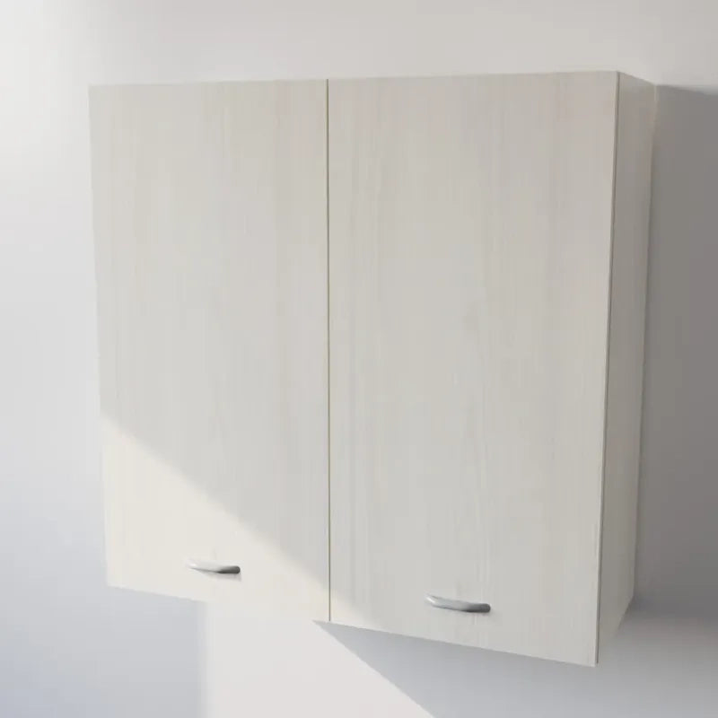 Pensile Cucina  in Legno Nobilitato Larice Bianco, Mobile Alto con 2 Ante, Pensile Componibile Moderno Made in Italy (H90XL90XP33cm)