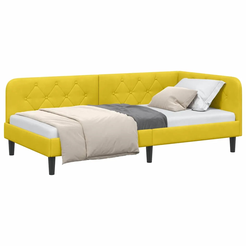 Cornice del letto ad angolo Giallo 100 x 200 cm Velluto 42016622
