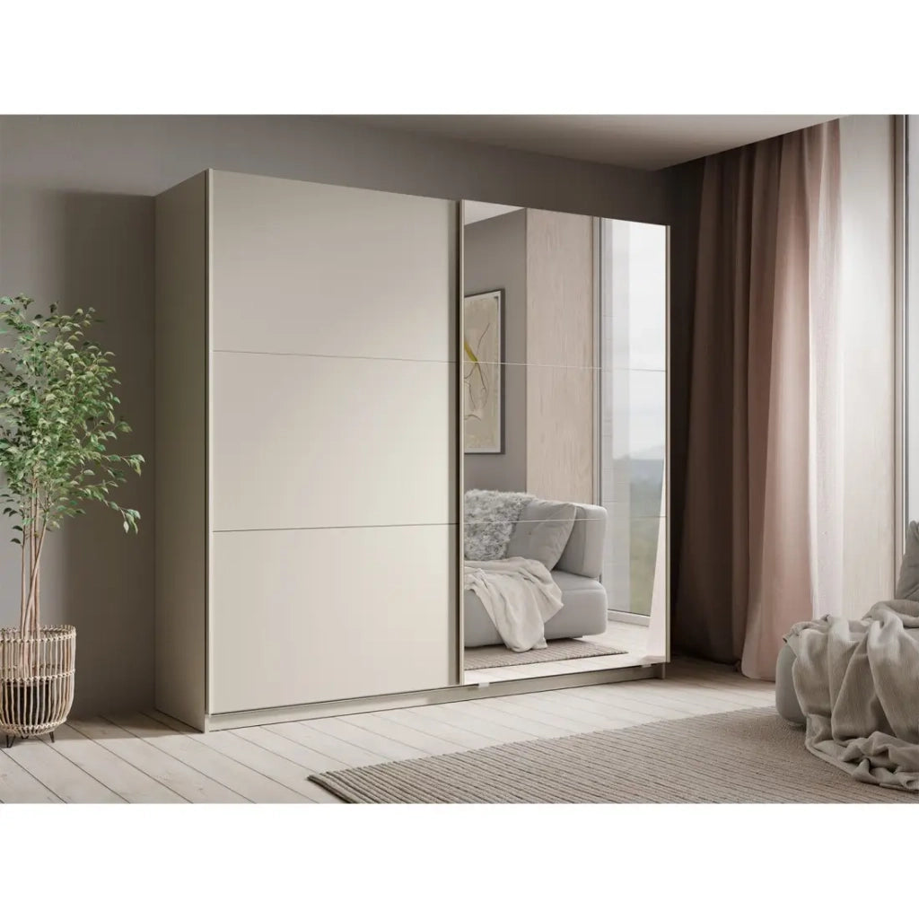 Armadio VENEZIA con cabina armadio aperta LED e specchi cachemire 221 cm