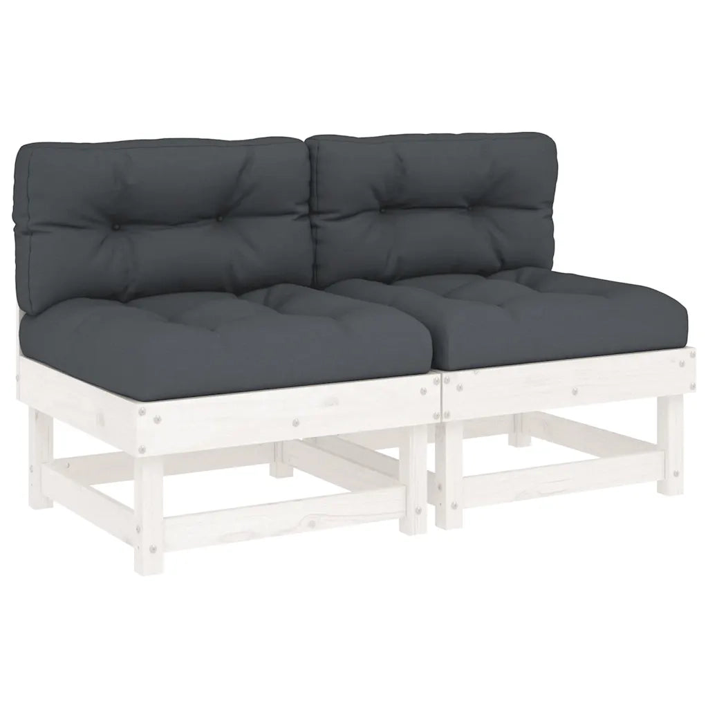 Divano componibile-Divani Centrali con Cuscini 2 pz Legno Massello di Pino Bianco 245216