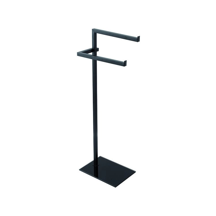 Piantana portasciugamani nera in acciaio con base in vetro temperato 20x86,5x28 cm Feridras