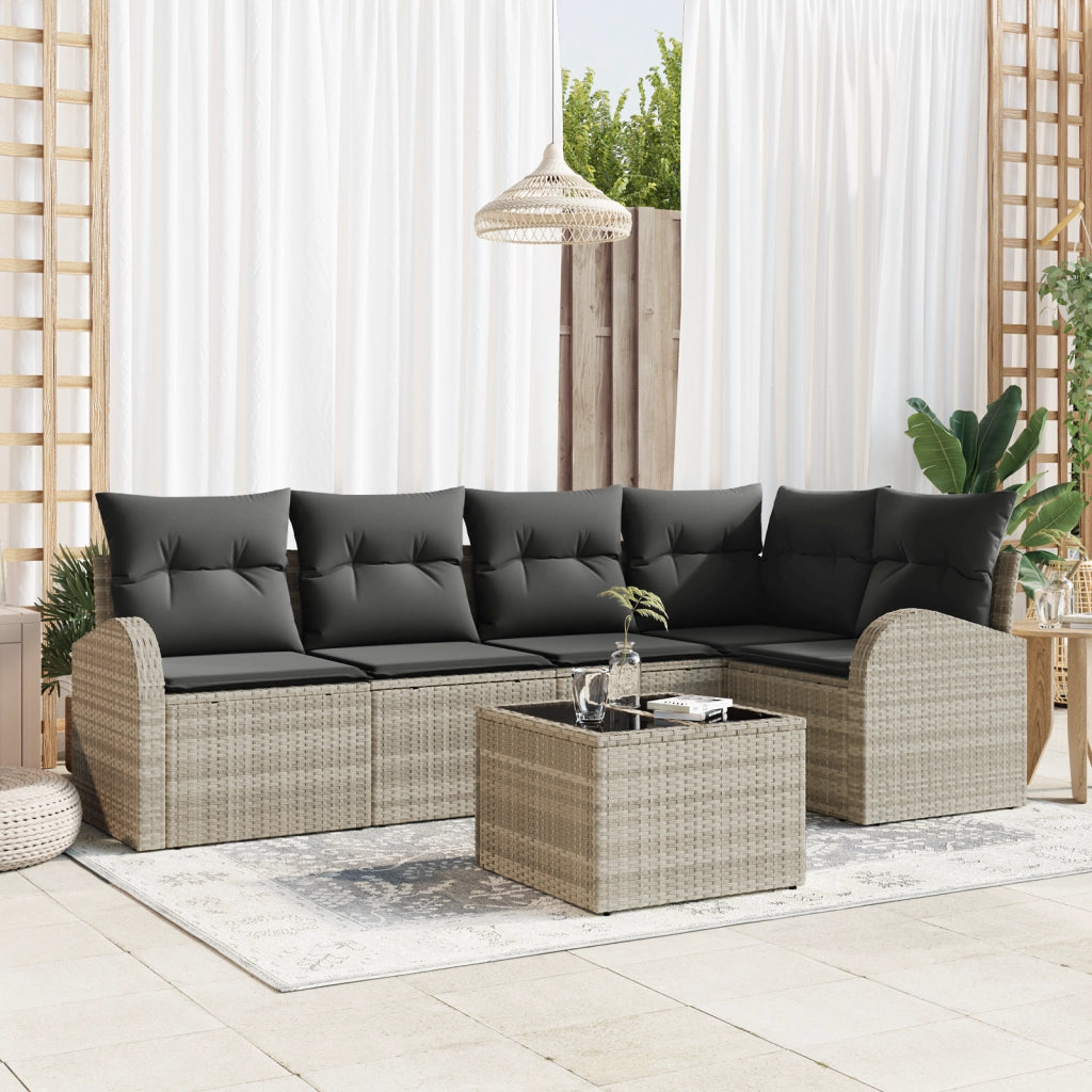 Set Divano da Giardino a 6 Pezzi con Cuscini Grigi in Polyrattan