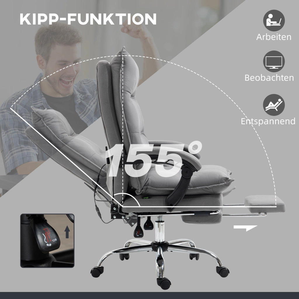 Sedia da ufficio con massaggio e riscaldamento ¨C zephmum ¨C grigio con telecomando e poggiapiedi
