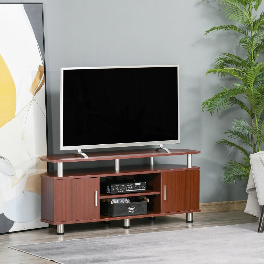 Mobile TV Classico con 2 Ripiani e 2 Armadietti ¨C zephmum ¨C MDF e Acciaio Inox, Marrone, 120x39.5x52cm