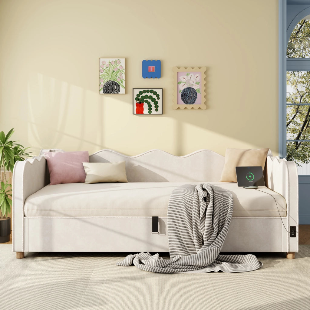 Letto contenitore imbottito ¨C Minimal ¨C beige velluto 90x200 cm con idraulico