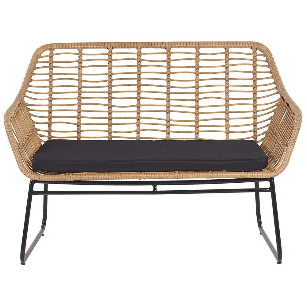 Set divano da giardino per conversazione in finto rattan Nero con imbottiture per sedile e tavolino da caffè