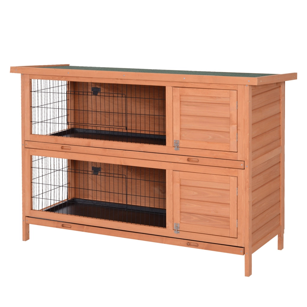 Gabbia per conigli a 2 piani in legno con tetto in asfalto e vaschetta 136x50x93 cm ¨C Xylo ¨C Arancione