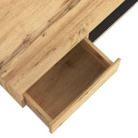 Tavolino in rovere venato con cassetto senza maniglie e contenitore bifacciale, tavolino per divano ufficio e soggiorno, grigio scuro