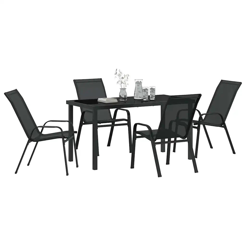 Set da Pranzo per Giardino 5 pz | Set Salotto da Giardino Nero