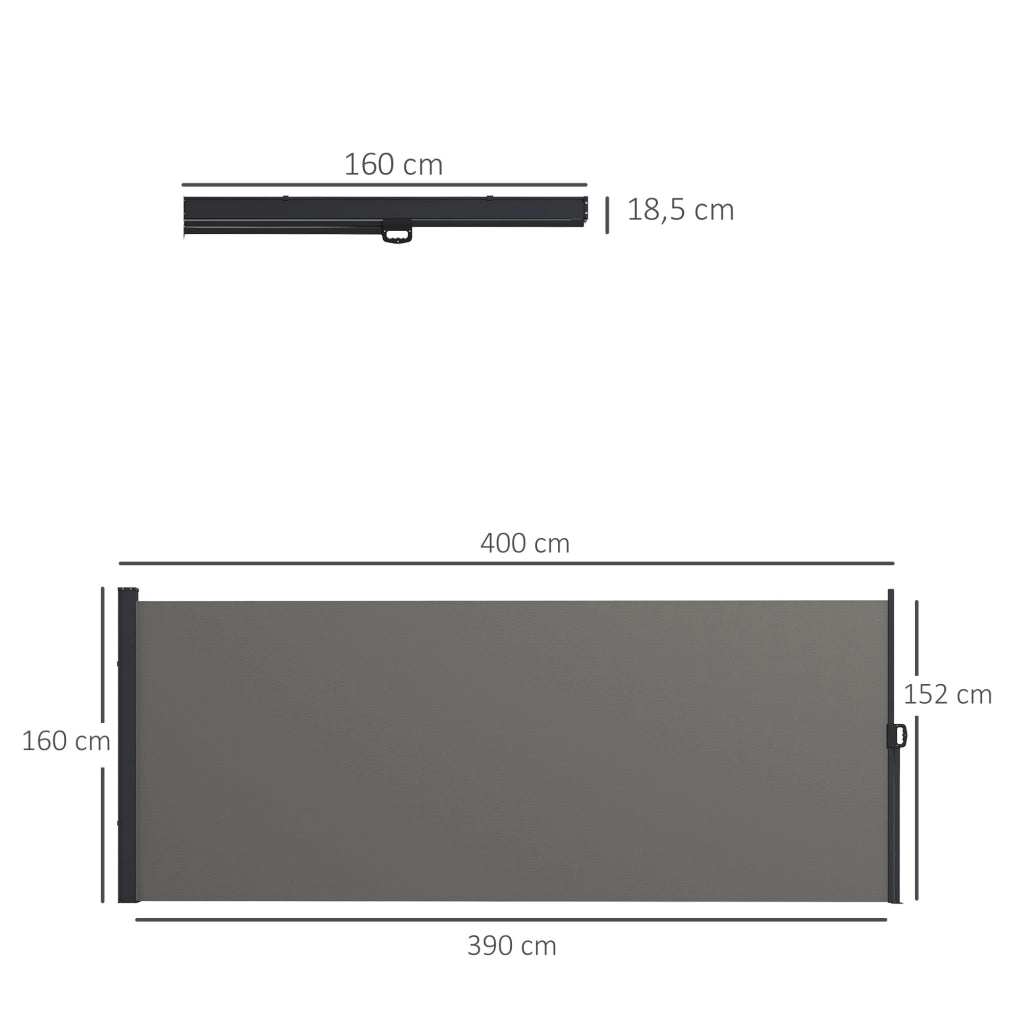 Paravento da giardino retrattile ¨C zephmum ¨C grigio scuro, alluminio, poliestere, 4x1.6 m