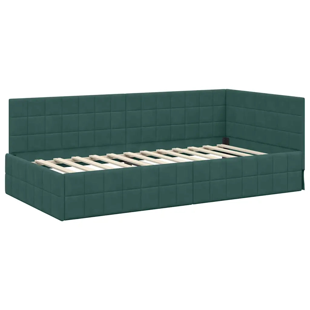 Cornice del letto ad angolo Verde Scuro 90 cm x 200 cm Velluto