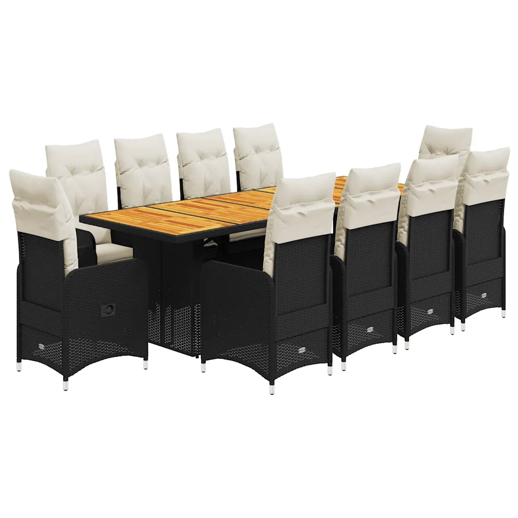 vidaXL Set da Bistrò da Giardino 11 pz con Cuscini Nero in Polyrattan