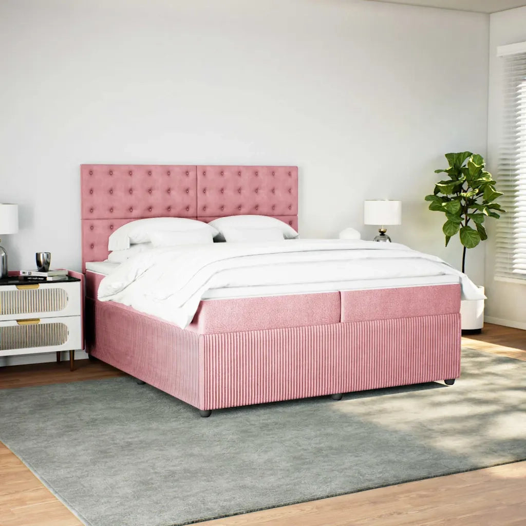 Giroletto a Molle con Materasso Rosa 200x200 cm in Velluto