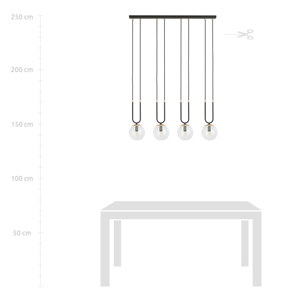 Lampadario Emibig Glam 4xE14 Nero/Trasparente Oro Vetro