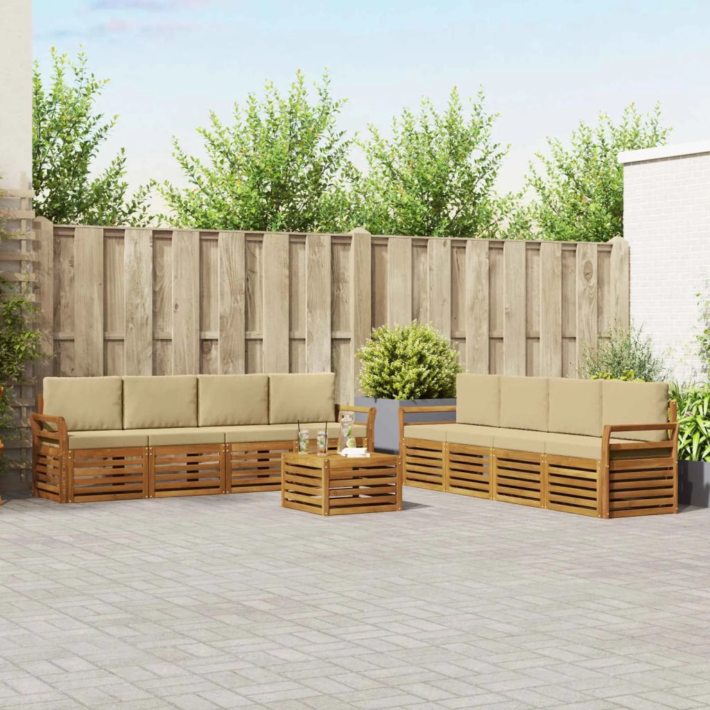 Set divani 9 pcs Naturale e Beige Legno di Acacia Massello 3374573