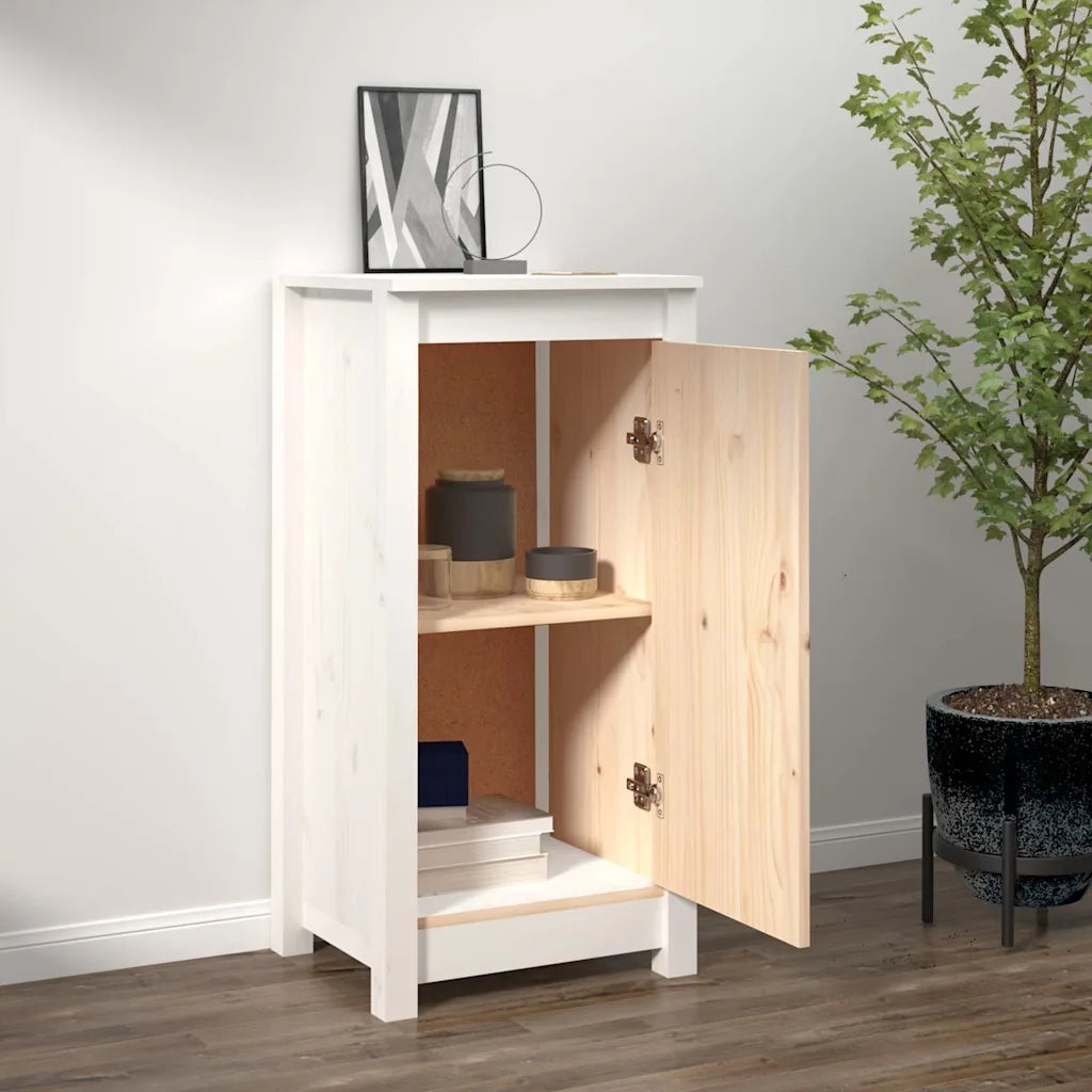 Credenza Bianca 39x35x80 cm in Legno Massello di Pino 813726