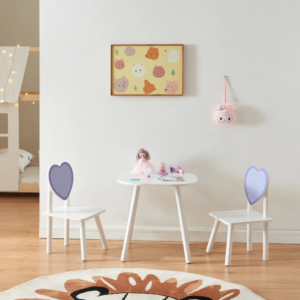 Set Siljan Tavolo e 2 Sedie per Bimbi - Bianco / Viola [en.casa]