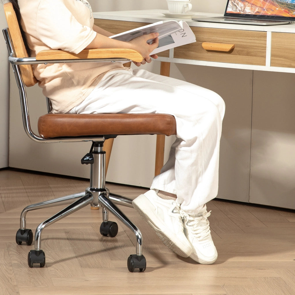Sedia da Ufficio con Altezza Regolabile e Schienale in Rattan Sintetico ¨C zephmum ¨C Marrone 60x55,5x82-90 cm