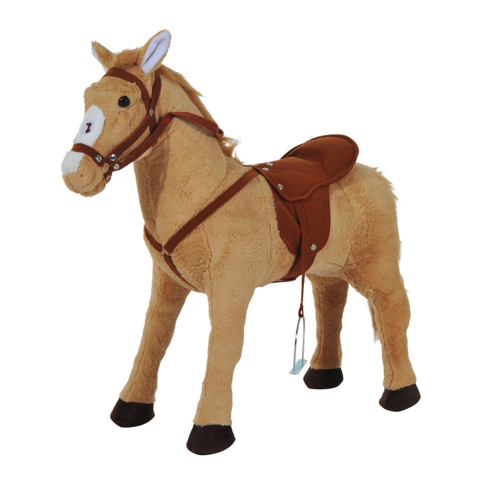 Cavallo Giocattolo con Suoni Realistici. Sella. Briglie e Poggiapiedi. 85x28x60 cm. Beige