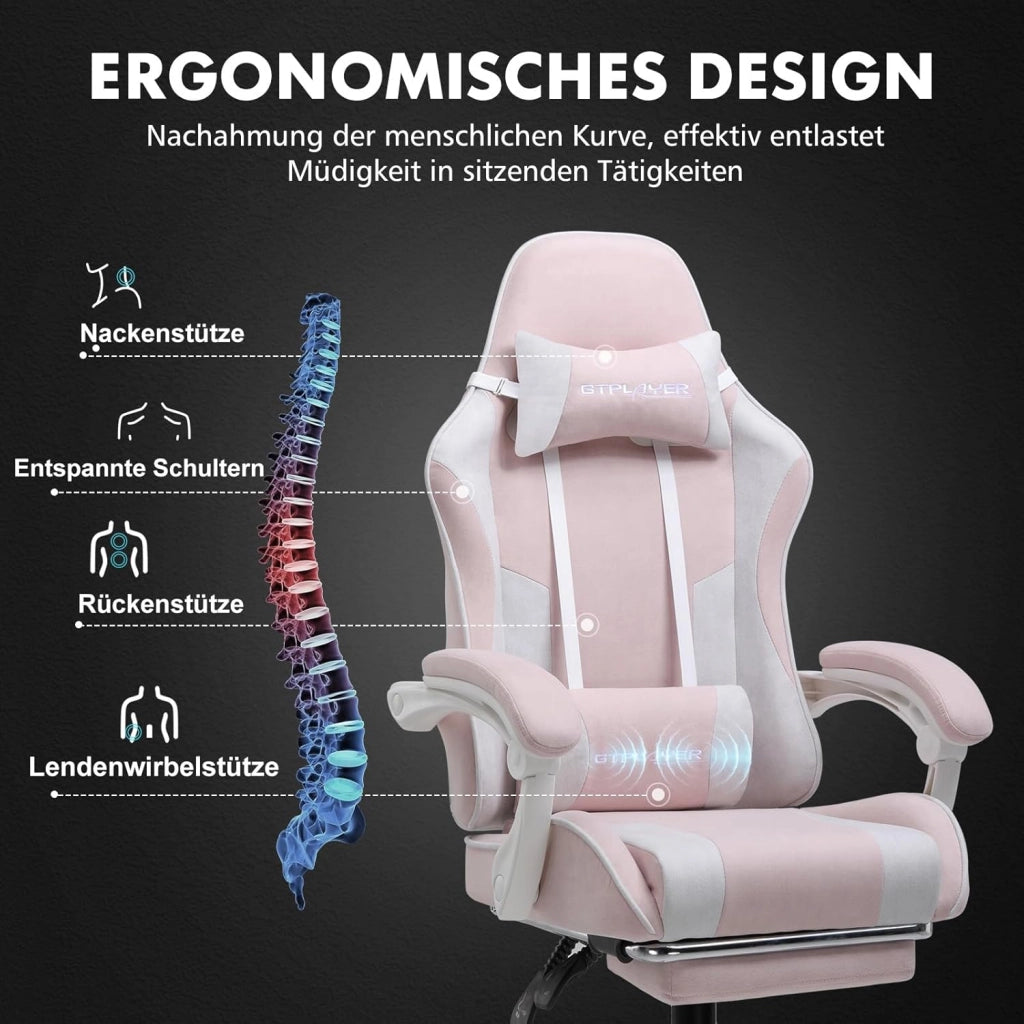 Sedia da gioco, sedia da ufficio, sedia ergonomica, sedia da gioco, con supporto per massaggi, sedie task con poggiapiedi e poggiatesta, tessuto rosa