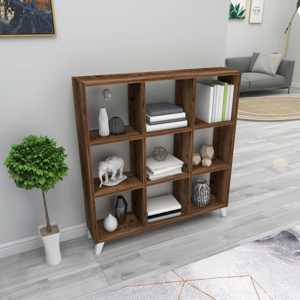 Libreria 'Svedala' Scaffale da Terra con 9 Scomparti Aperti a Forma di Cubo Mobile Espositore - Effetto Rovere Antico [en.casa]