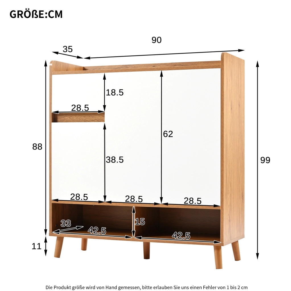 Scarpiera 90x35x99 cm con ripiani regolabili; pannello truciolare bianco e naturale