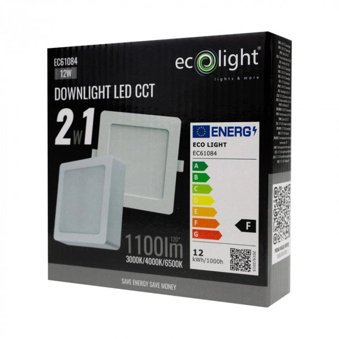 Downlight LED quadrato 12W CCT 2 in 1 bianco Ecolight