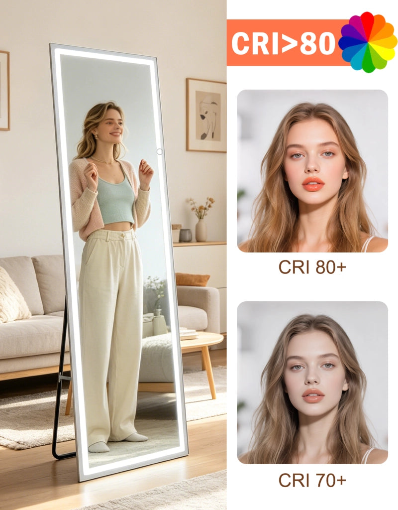 ZMH Specchio a figura intera Illuminato 160cm Specchio da Terra e Parete Full Length Standing Mirror