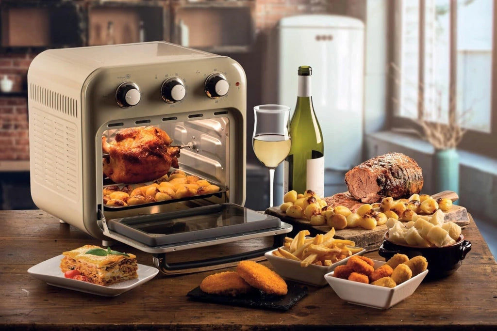 Ariete 4632 Friggitrice ad aria e forno Vintage, 1400W, 2in1, Capacità 16L, Accessori inclusi, Timer 60 minuti, Doppio vetro, Beige