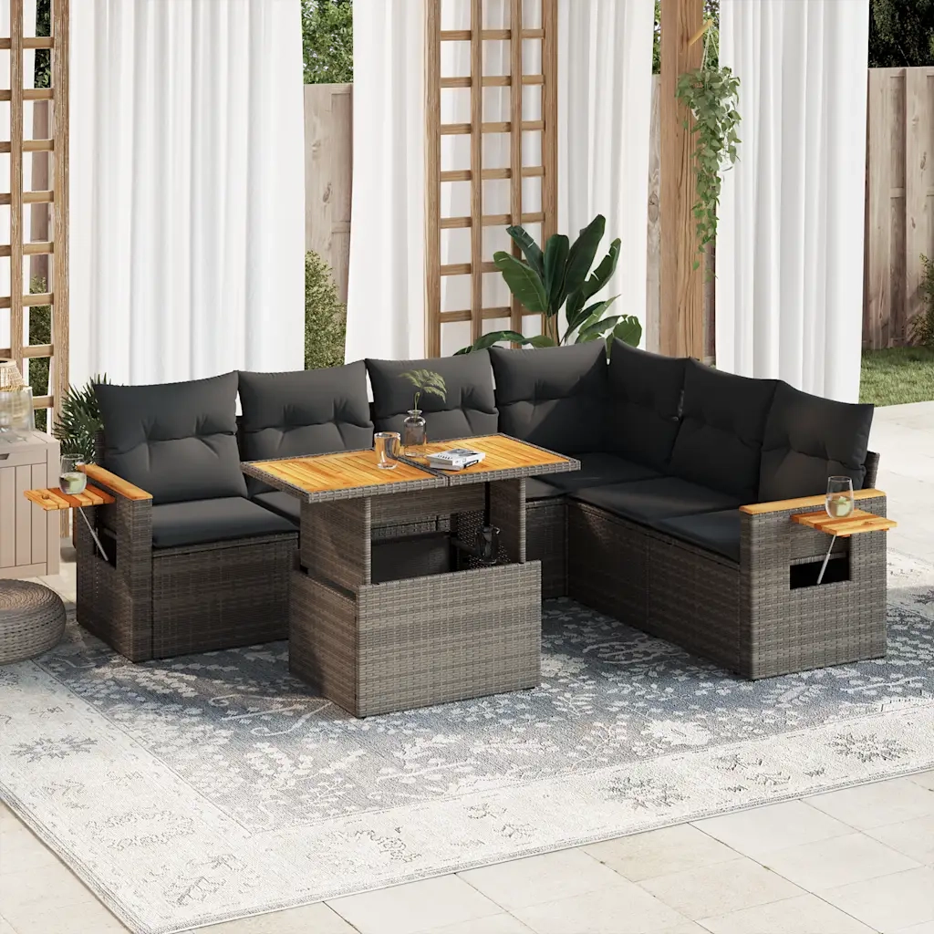 Set Divani da Giardino 7pz con Cuscini Grigio Polyrattan Acacia 3327609