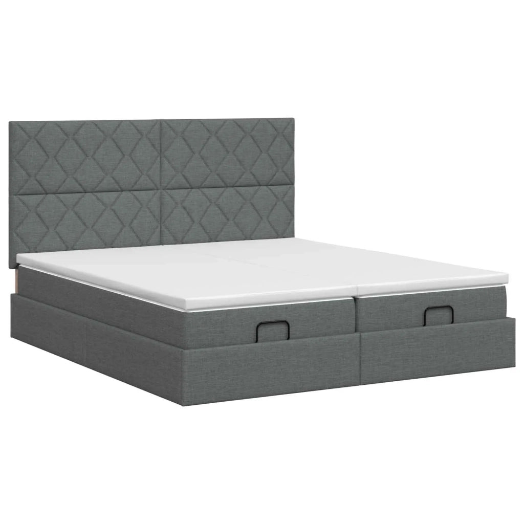 Letto ottomano con materasso 2 pz Grigio Scuro Tessuto 3457884